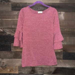 First Love Ruffled Sleeve Top with Back Button Detail